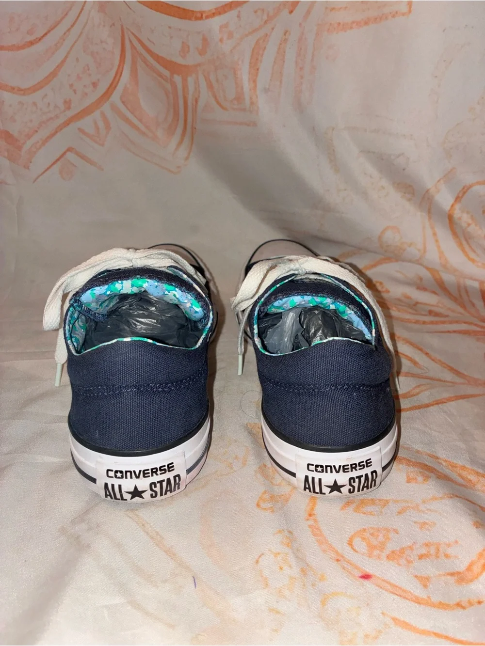 Converse Low-Top Canvas Sneakers in Navy and White with Floral Lining